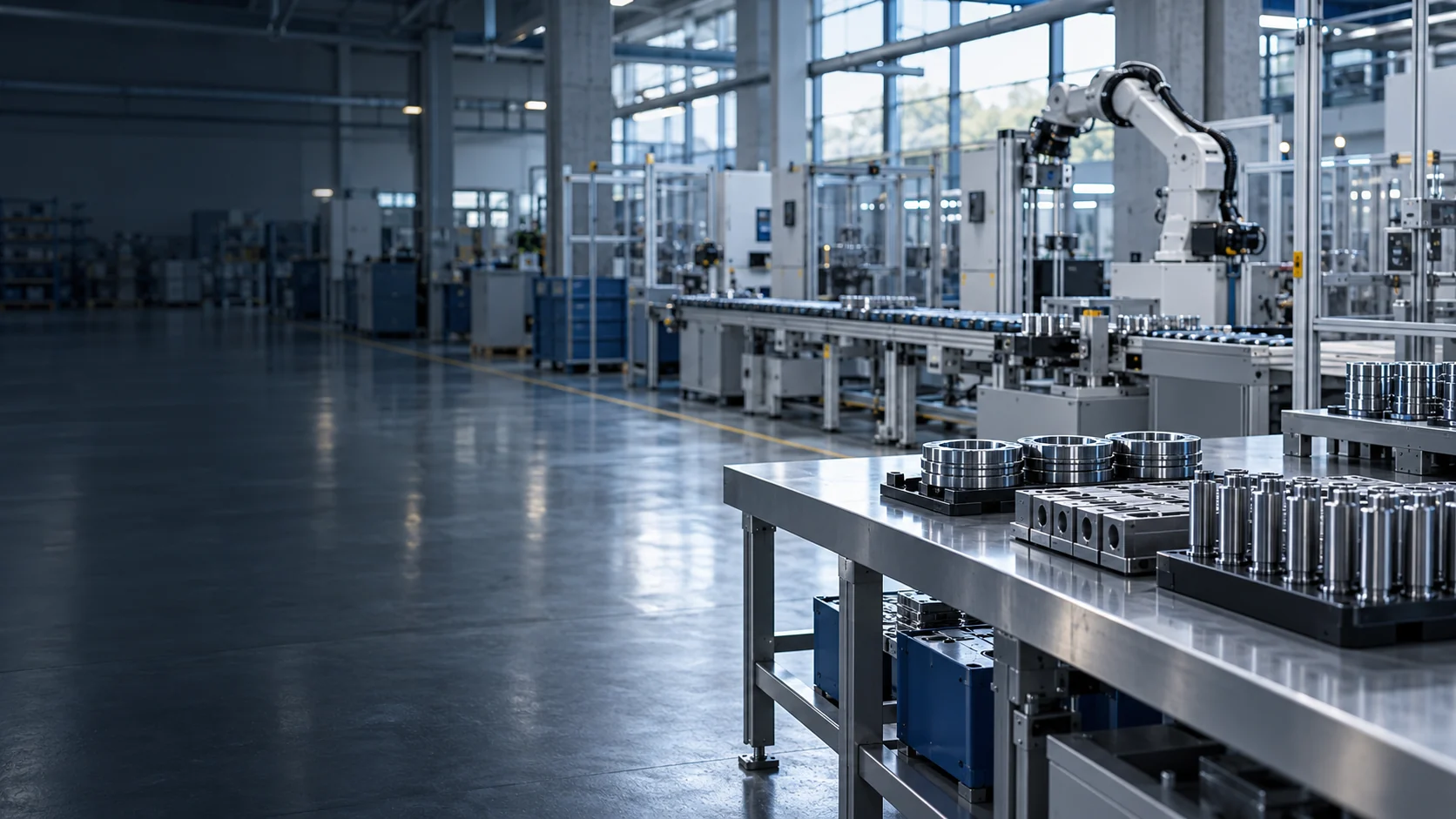 Illustrative metal components arranged for manufacturing review