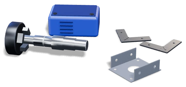 Molded housing pictured with other manufactured parts